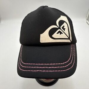 ROXY Hat Cap Snap Back Women One Size BLK Pink 100% Polyester Beach Surf TRUCKER